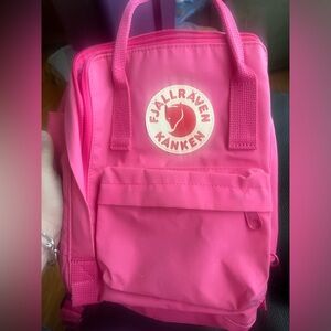 Fjällräven’s iconic Kanken backpack.  Roughly 10 x 8 inches.  Pink.
